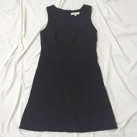 LOFT Textured Polka Dot Sheath Dress, Color Black/ White Size 8P - Picture 1 of 14